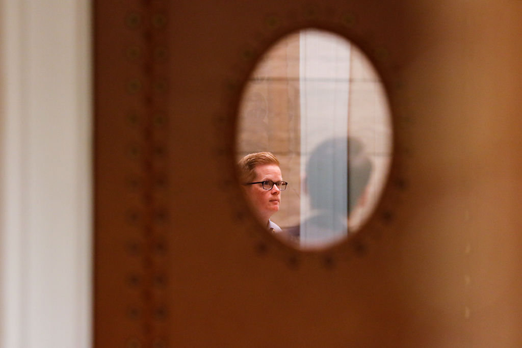 Sen. Caleb Rowden, R-Columbia, sits in on the Senate's final vote